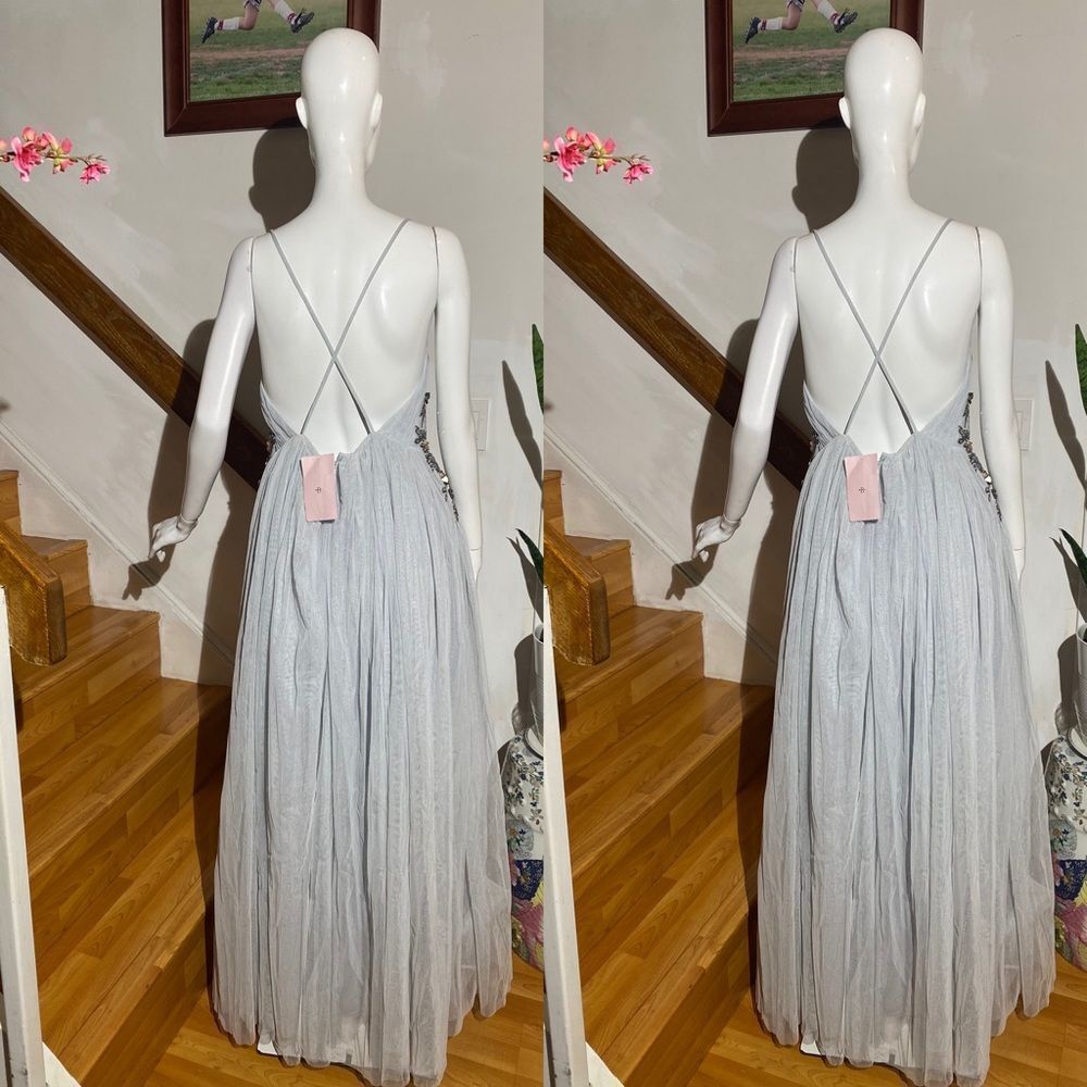 BHLDN Gray Maxi Dress with Floral Embellishments - Picture 4 of 5